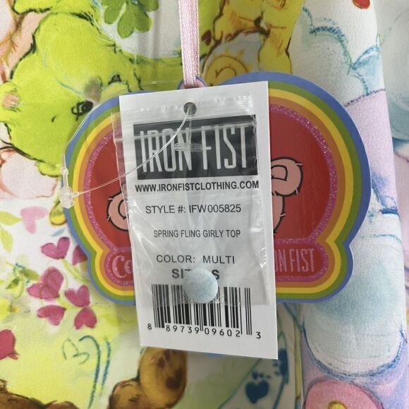 Iron Fist Top Size Small Spring Fling Girly Care Bear Print Rainbow Blouse Shirt - Picture 4 of 9